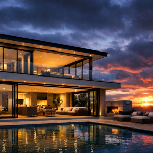 JLK-Construction-Manufacturing-Modern-House-Twilight-Sky
