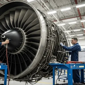 pngtree-aircraft-engine-maintenance-in-a-hangar-with-technicians-working-on-the-image_20718584